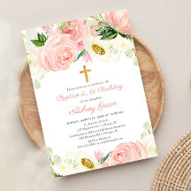 Batismo floral branco-rosado 1rua primeiro anivers