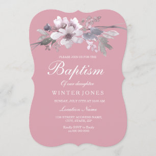 Convites Batismo floral cor-de-rosa empoeirado do baptismo