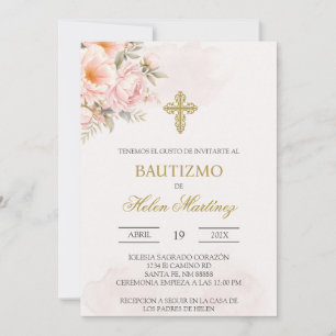 Convites Batismo floral corajoso espanhol