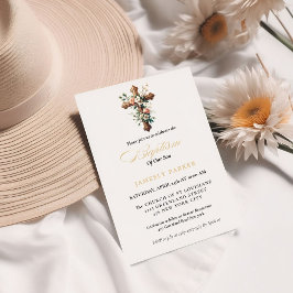 Convites Batismo Floral Cruzado Elegante