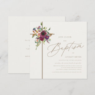 Convites Batismo Floral da Cruz Floral de Marfim Suave