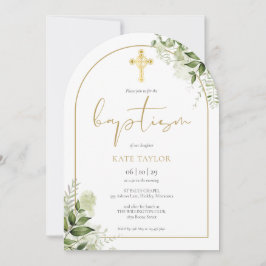 Convites Batismo Floral de Folhagem Floral do Arco Dourado 