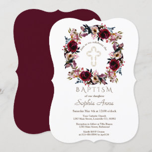 Convites Batismo Floral de Marsala e Pêssego Borgonha