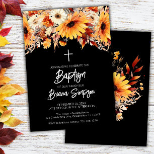 Convites Batismo Floral de Outono Preto