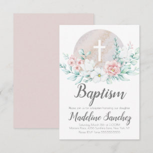 Convites Batismo Floral de Primavera em Aquarela Dedicação 