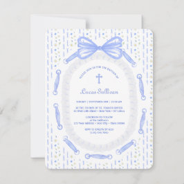 Convites Batismo Floral do Frame de Fita de Arco Azul