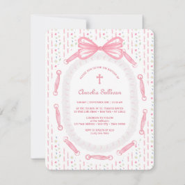 Convites Batismo Floral do Quadro de Fita de Arco Rosa