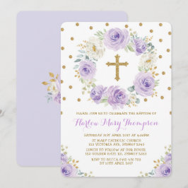 Convites Batismo Floral Dourado Roxo
