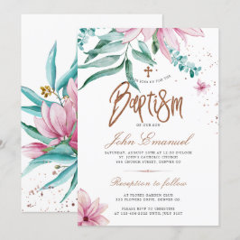 Convites Batismo floral elegante aquarela