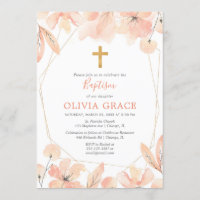 Batismo floral elegante, cor-de-rosa e ouro