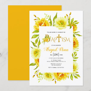 Convites Batismo floral neutro das flores amarelas aquátic