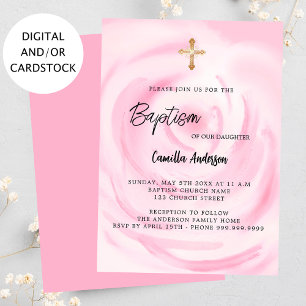 Convites Batismo floral rosa