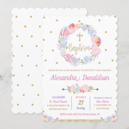 Convites Batismo Floral Rosa Moderno Cinzento Cinzento Cinz