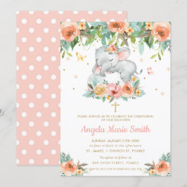 Convites Batismo Floral Rosa-Pêssego-Elefante