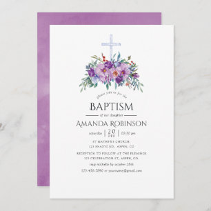 Convites Batismo Floral Roxo ou Christening