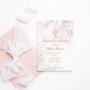 Convites Batismo Floral Sutil E Primeiro Aniversário