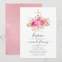 Batismo Floral Tropical Rosa e Dourado