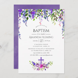 Convites Batismo Floral Ultra Violet ou Christening