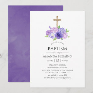 Convites Batismo Floral Violeta Ultra ou Batizado