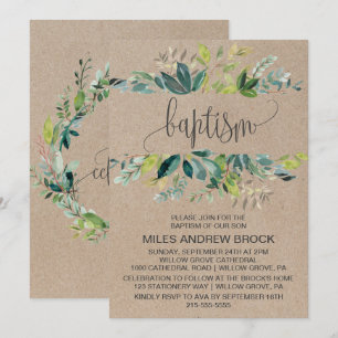 Convites Batismo Foliage Kraft