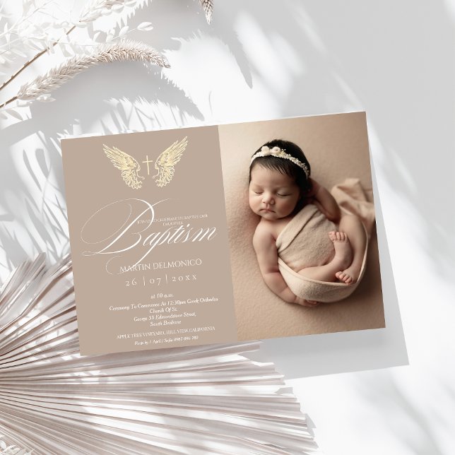 Convites Batismo Fotográfico Cruzado com Tipografia Dourada (Criador carregado)