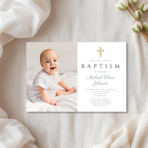 Convites Batismo Fotográfico de Cristo Azul de Script Cruza