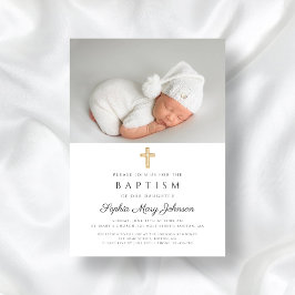 Convites Batismo Fotográfico de Rapariga Religiosa Elegante