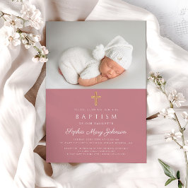 Convites Batismo Fotográfico de Rapariga Religiosa Rosa Mod