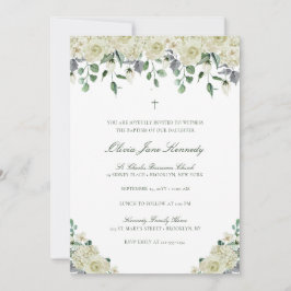 Convites Batismo Fotográfico Floral e Verde Branco