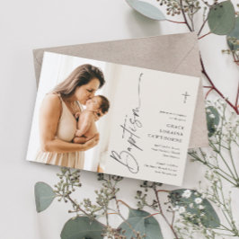 Convites Batismo Fotográfico Moderno e Elegante em Marfim