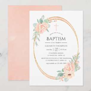 Convites Batismo Geométrico Floral Pastel Bege