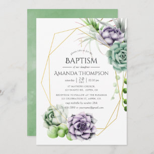 Convites Batismo Geométrico Suculto ou Christening