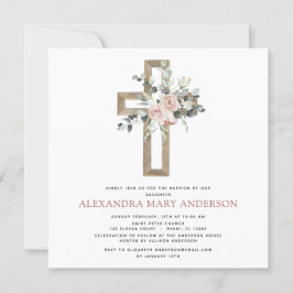 Convites Batismo Greenery Dusty Rosa Cross