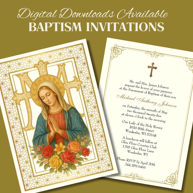 Convites Batismo Mãe Maria Rosa Marian Cross (Criador carregado)