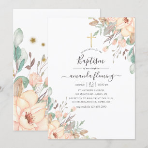 Convites Batismo Menina Floral Rosa Choque