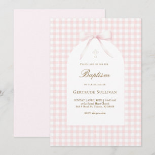 Convites batismo menina gingado rosa branco
