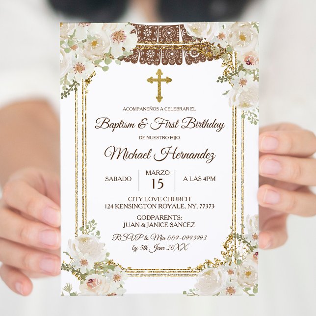 Convites Batismo mexicano marrom e bonito e primeiro aniver (Criador carregado)