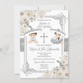 Convites Batismo mexicano prateado e fiesta Twin de anivers