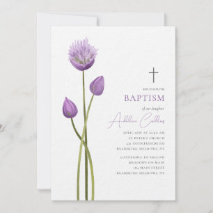 Convites Batismo Minimalista da Flor da lavanda