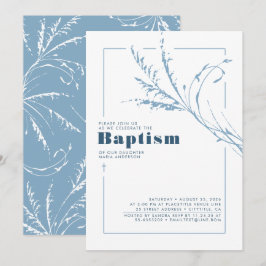 Convites Batismo Minimalista Moderno do Pampas Azul Dusty