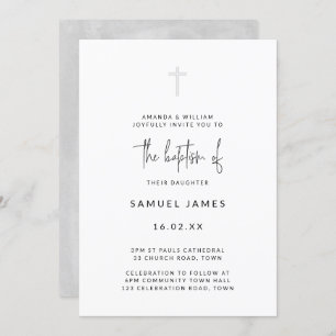 Convites Batismo mínimo moderno das Cinzas manuscritas de á