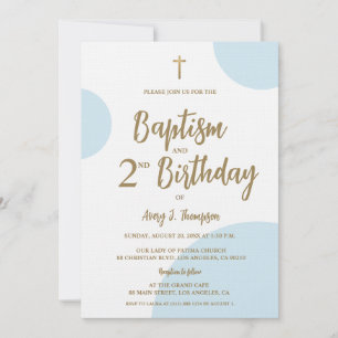 Convites Batismo Moderno Azul e Dourado e Segundo Aniversár