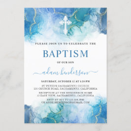 Convites Batismo Moderno Blue Watercolor Boy