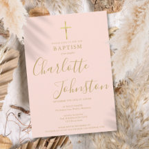 Batismo Moderno Cristão Dourado Script Rosa Bege