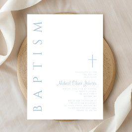 Convites Batismo moderno e elegante do guião azul cruzado