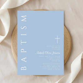 Convites Batismo Moderno Elegante Blue Cross Boy