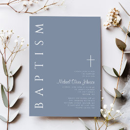Convites Batismo moderno Elegante Dusty da Cruz Azul