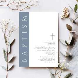 Convites Batismo moderno Elegante Dusty da Cruz Azul