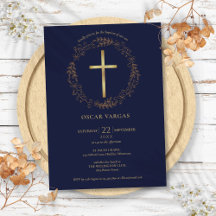 Batismo Naval Azul Dourado Cruz Floral