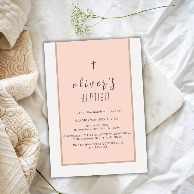 Convites Batismo Neutro Moderno de Cruzamento (Modern Neutral Cross Christening Baptism Invitation)